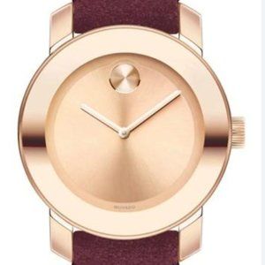 Rose Gold Movado Watch: Bold Iconic Suede Strap Watch, 36mm In Burgundy